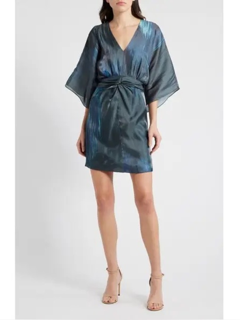 Ciebon Bela Metallic Iridescent Abstract Print V-Neck Dress Womens Size S